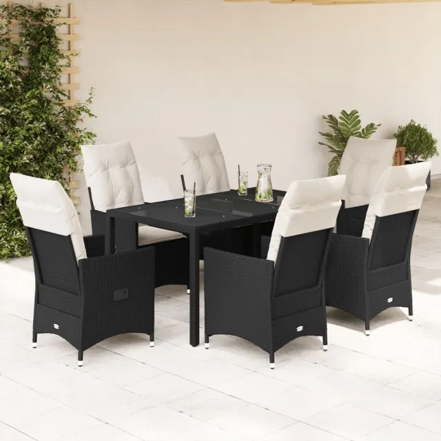 vidaXL 7-delige Tuinset met kussens poly rattan zwart, foto 2