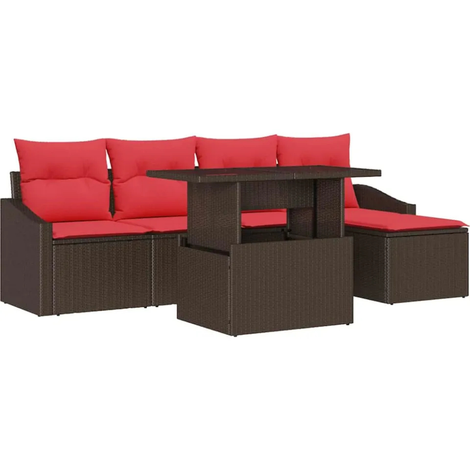 vidaXL Tuin Sofa Set 6 st Bruin en Rood poly rattan
