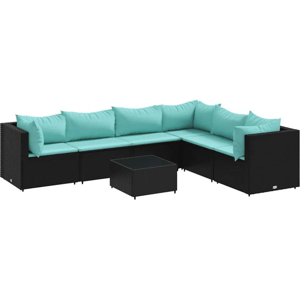 vidaXL 7-delige Loungeset met kussens poly rattan zwart, foto 3