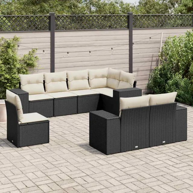 vidaXL 8-delige Loungeset met kussens poly rattan zwart, foto 2