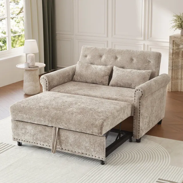 OKWISH Slaapbank 170 x 98 cm - 3-In-1 Met Verstelbare Rugleuning - Voor Kleine Ruimtes En Logees - Chenille - Bruingrijs