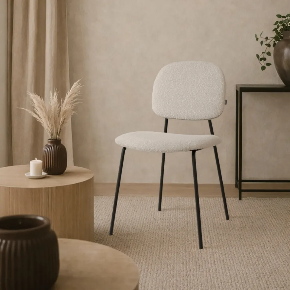 Nolon Jasmijn eetkamerstoel bouclé beige - zwart onderstel, foto 2