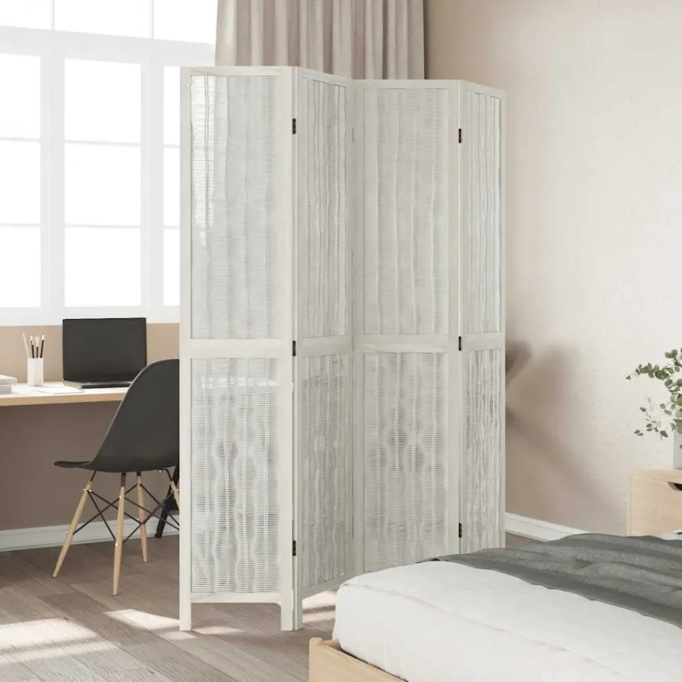 vidaXL Kamerscherm met 4 panelen massief paulowniahout wit, foto 2