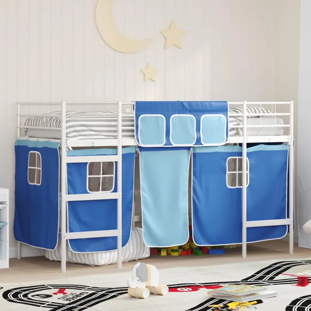 vidaXL Bunkbed voor kinderen met gordijnen Wit en Blauw 100 x 190 cm