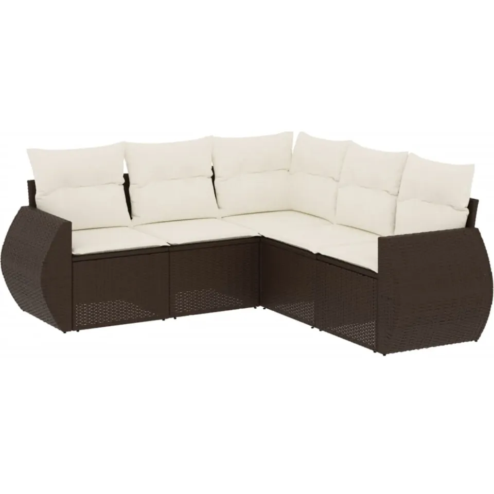 vidaXL 5-delige Loungeset met kussens poly rattan bruin, foto 3