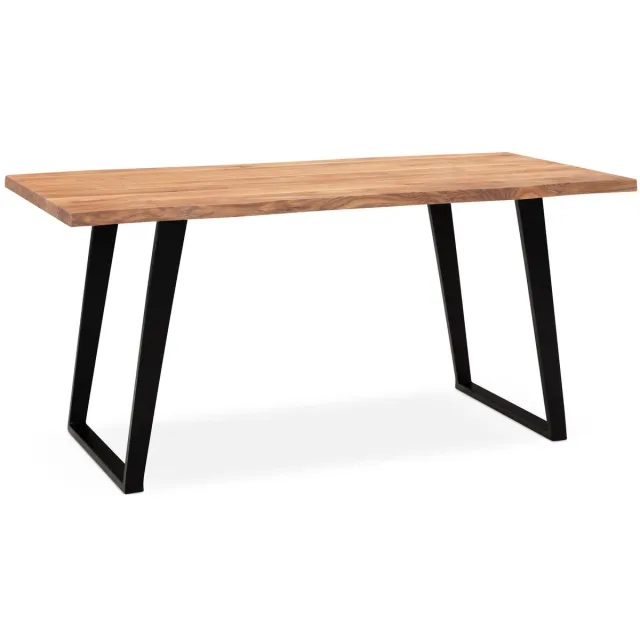 Ervesto eetkamertafel 120x60x76 cm acacia massief hout/metaal eettafel boomrand, massieve keukentafel met U-poten in zwart, houten tafel eettafel eetkamer rechthoekig Bruin