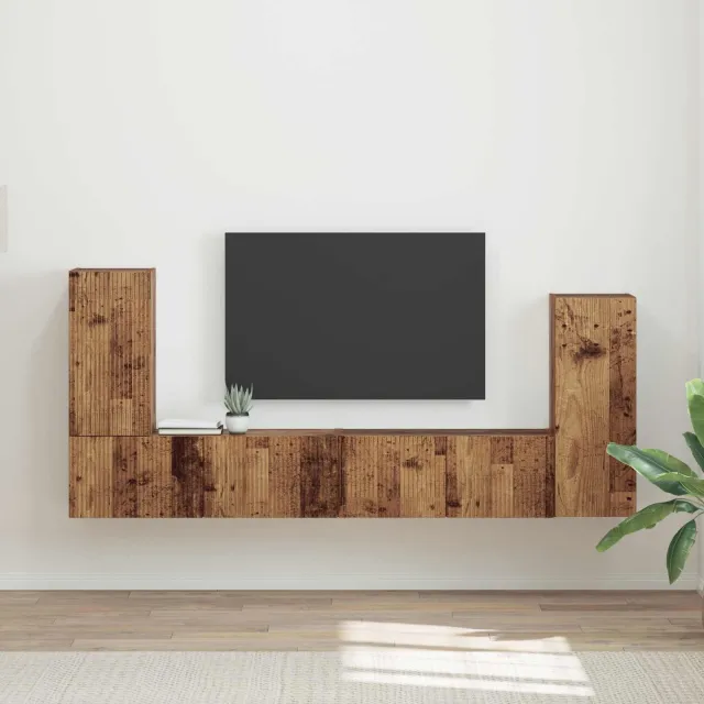 vidaXL Tv-meubelset 4 st Oud Hout Bewerkt hout bruin, foto 2