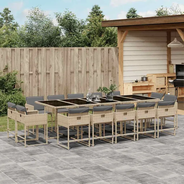 vidaXL 15-delige Tuinset met kussens poly rattan gemengd beige, foto 2