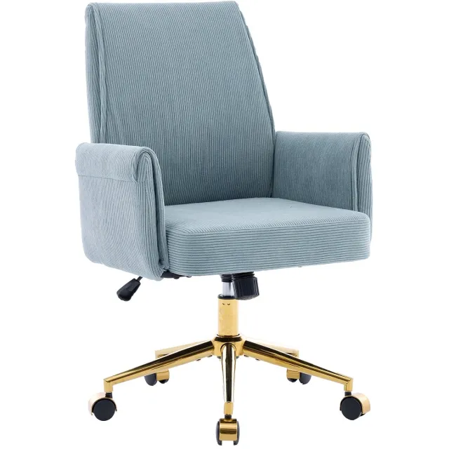 Merax Ergonomische Bureaustoel - Blauw Ribstof - Gouden Onderstel - In Hoogte Verstelbaar - 360° Draaibaar - Met Armleuningen en Wielen