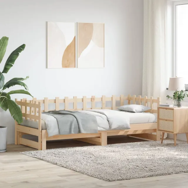 vidaXL Slaapbank uitschuifbaar 2x(80x200) cm massief grenenhout bruin
