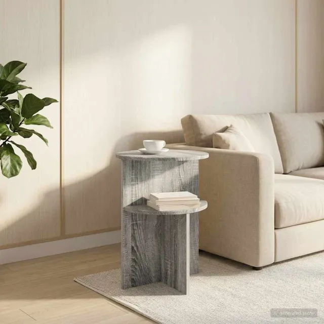 vidaXL Bijzettafel Grijs sonoma Ø 39,5 x 55 cm Bewerkt hout