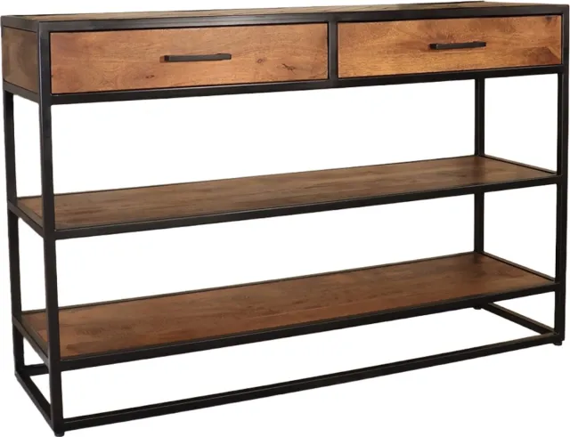Lizzely Garden & Living Bijzettafel visgraat 120cm duurzaam mangohout bruin Livia side table