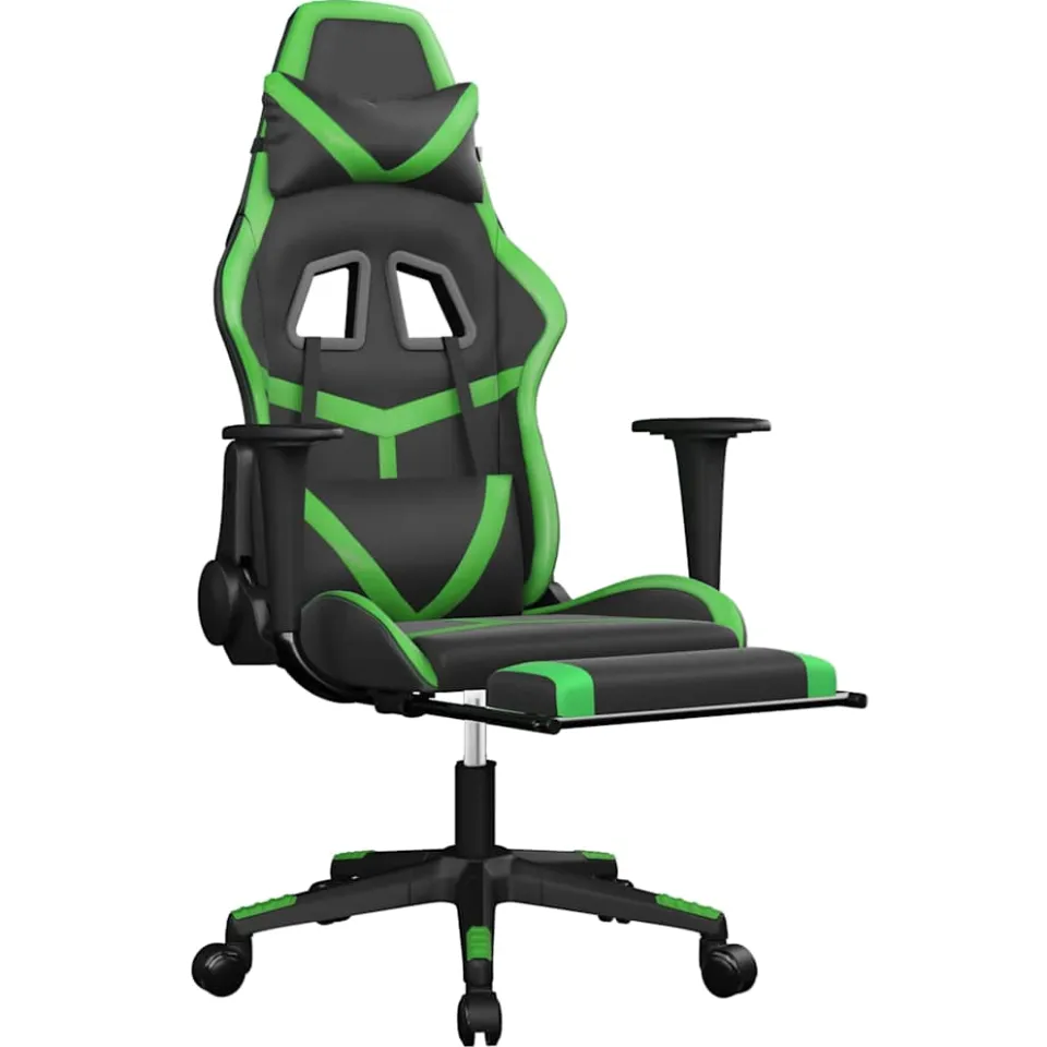 vidaXL Massage gamestoel met voetensteun kunstleer zwart en groen