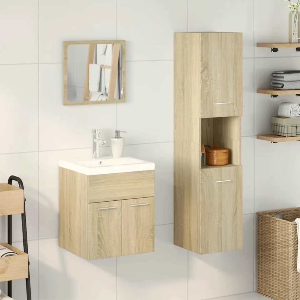 vidaXL 4-delige Badkamermeubelset bewerkt hout sonoma eikenkleurig, foto 2