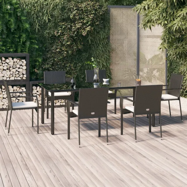 vidaXL 7-delige Tuinset met kussens poly rattan zwart, foto 2