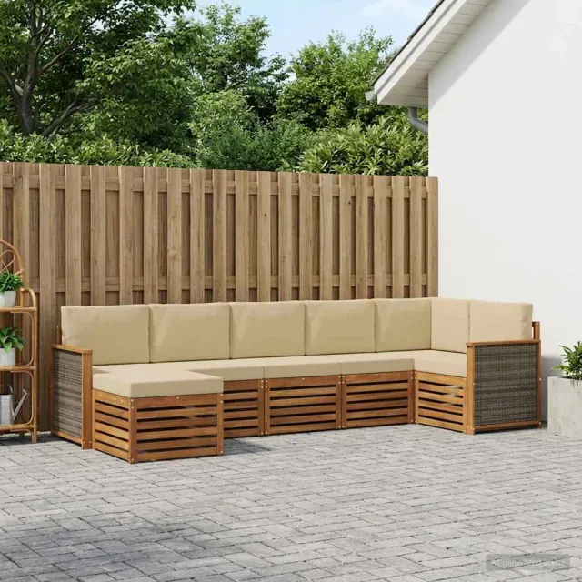 vidaXL Buiten bankenset 7 st 6-zits Natuurlijk en Beige