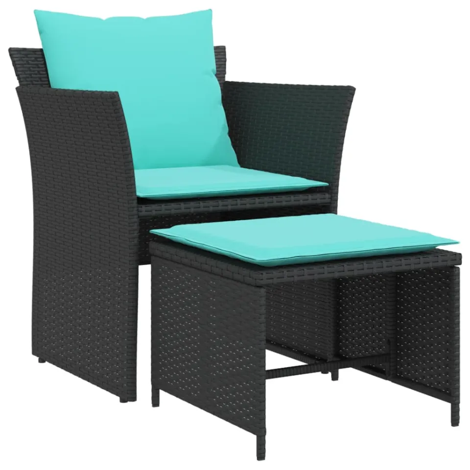 vidaXL Tuinstoel met voetenbank poly rattan zwart