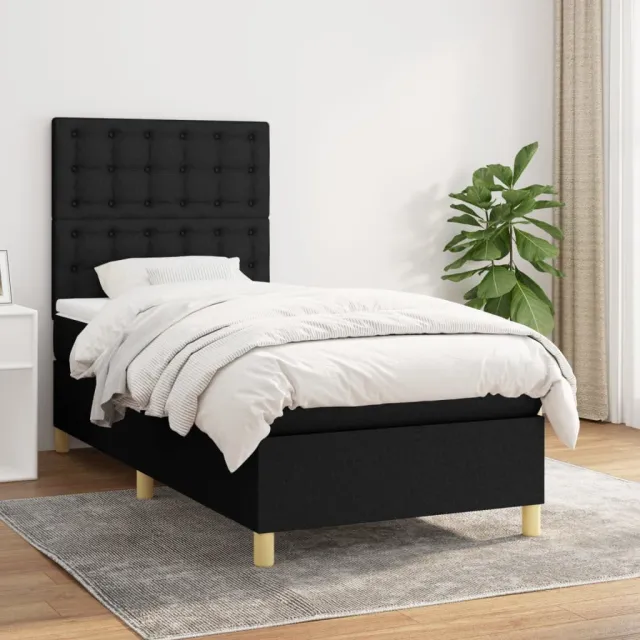 vidaXL Boxspring met matras stof zwart 90x200 cm