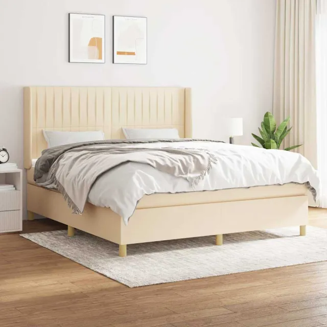 vidaXL Boxspring met matras stof crèmekleurig 160x200 cm
