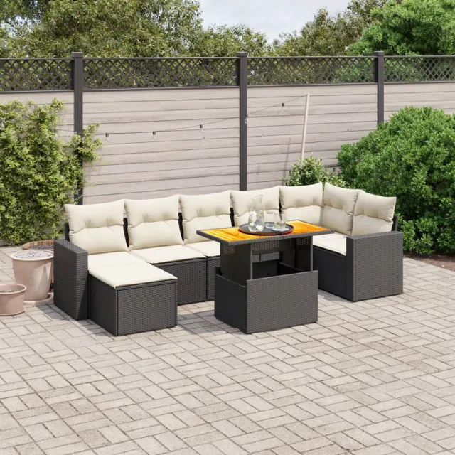 vidaXL 8-delige Loungeset met kussens poly rattan zwart, foto 2