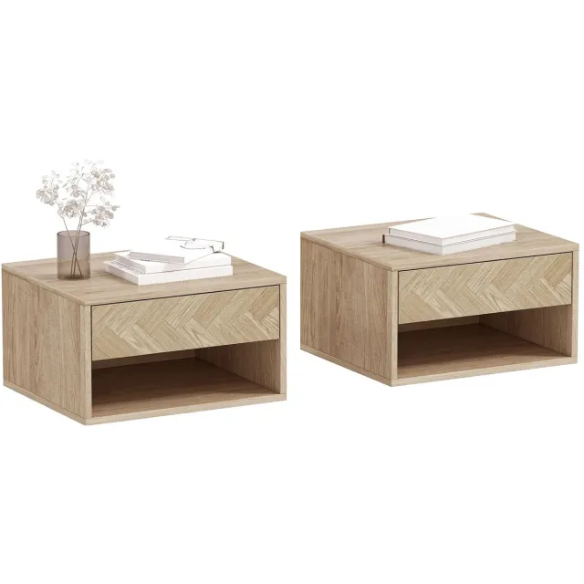 Heidat nachtkastje - Set van 2 - Zwevend - Kleur houtlook - Met schuiflade - 37x32x21 cm houtkleur