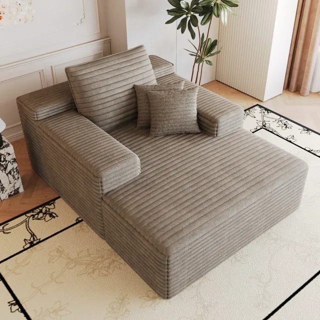 HAUSS SPOLE Chaise Longue Met Losse Vulling - Zonder Montage - Voor Woonkamer, Slaapkamer En Appartement - Ribstof - Camel