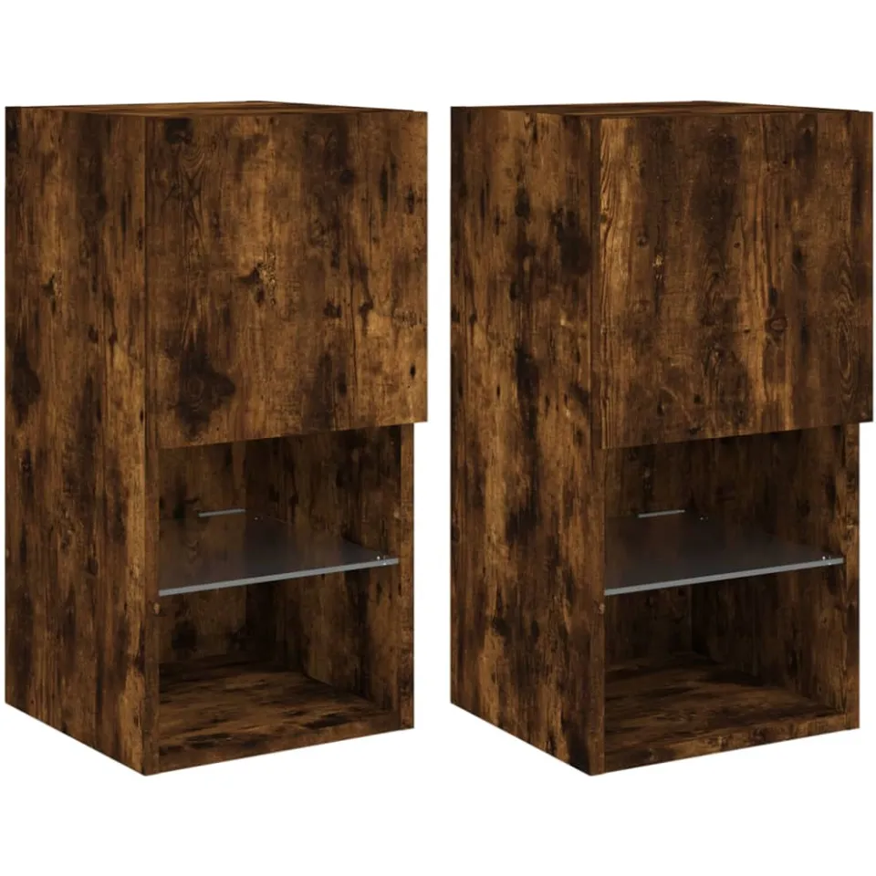 vidaXL Tv-meubelen 2 st LED-verlichting 30,5x30x60 cm gerookt eiken Bruin