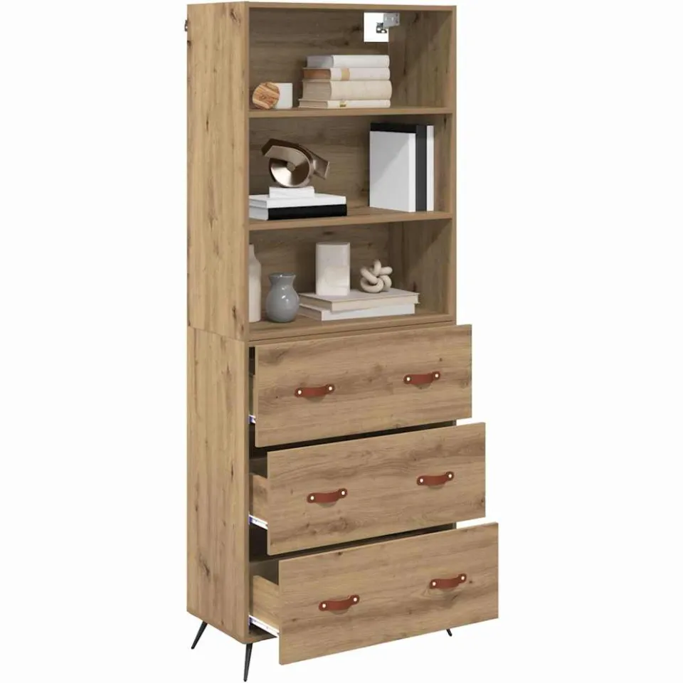 vidaXL Hoge kast Artisan Eiken 69,5 x 34 x 180 cm Bewerkt hout Bruin