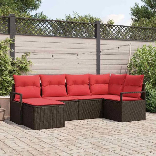 vidaXL Bankstel 6 st Bruin en Rood poly rattan