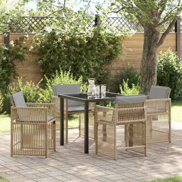 vidaXL Tuin eettafelset 5 st Beige poly rattan, foto 2