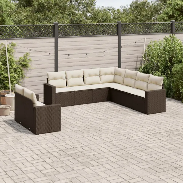 vidaXL 9-delige Loungeset met kussens poly rattan bruin, foto 2