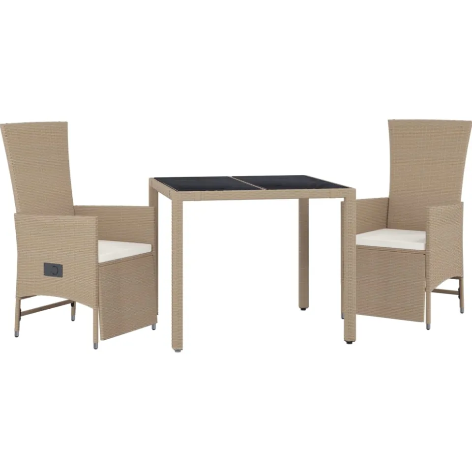 vidaXL 3-delige Tuinset met kussens poly rattan beige