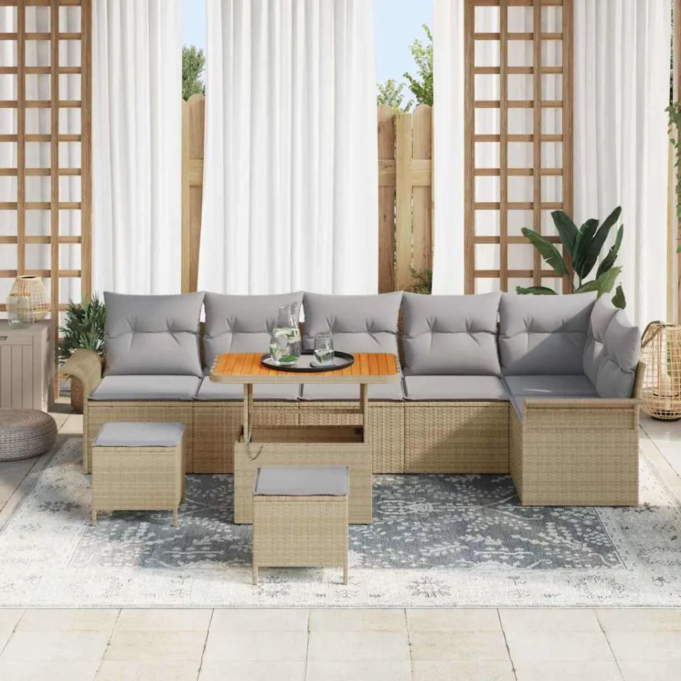 vidaXL Tuinbankenset 9 st Beige poly rattan