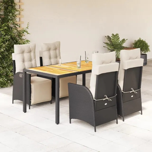 vidaXL 5-delige Tuinset met kussens poly rattan zwart, foto 2