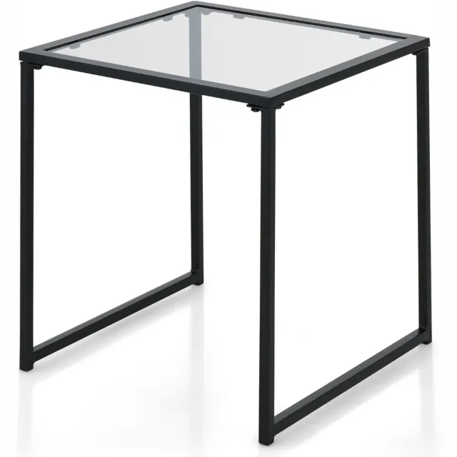 Suredeal Salontafel - Bijzettafel Kleine Tuintafel - Tafelblad Gehard Glas - Woonkamer Tuin Balkon - 43x43x45 cm - Zwart + Transparant