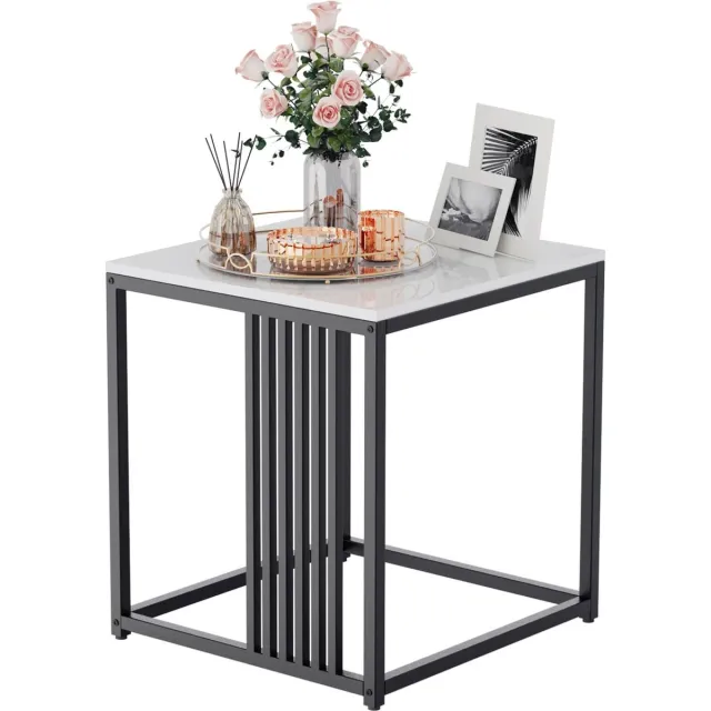 SteeFly® Moderne Massief Marmeren Salontafel - Sofa Side-End Nachtkastje - Intra Meubilair - 45X40X40cm - Luxe metalen frame Zwart