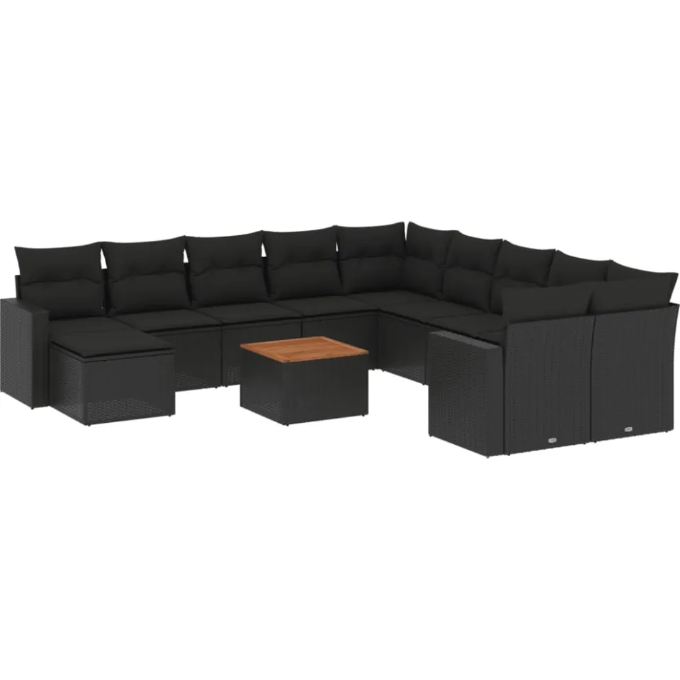 vidaXL 12-delige Loungeset met kussens poly rattan zwart, foto 3