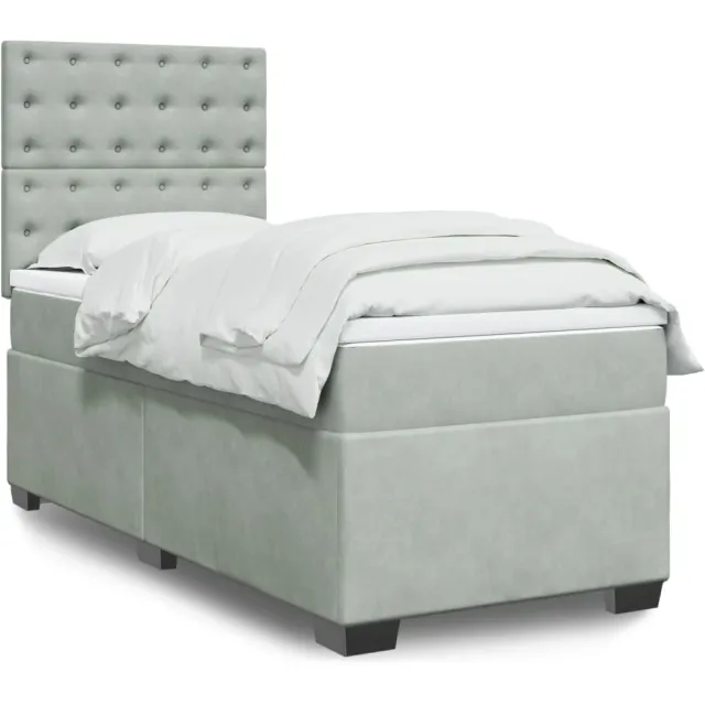 vidaXL Boxspring met matras fluweel lichtgrijs 90x200 cm grijs