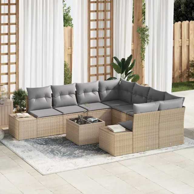 vidaXL Tuin Sofa Set 9 st Beige en Grijs poly rattan, foto 2