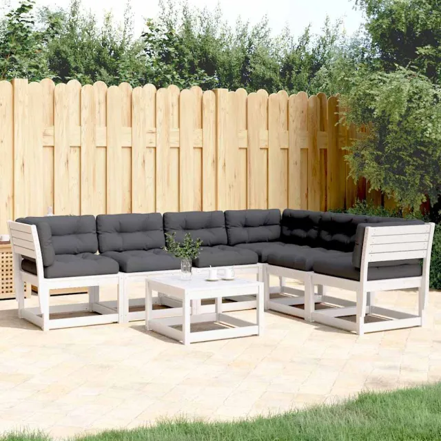 vidaXL 6-delige Loungeset met kussens massief grenenhout wit