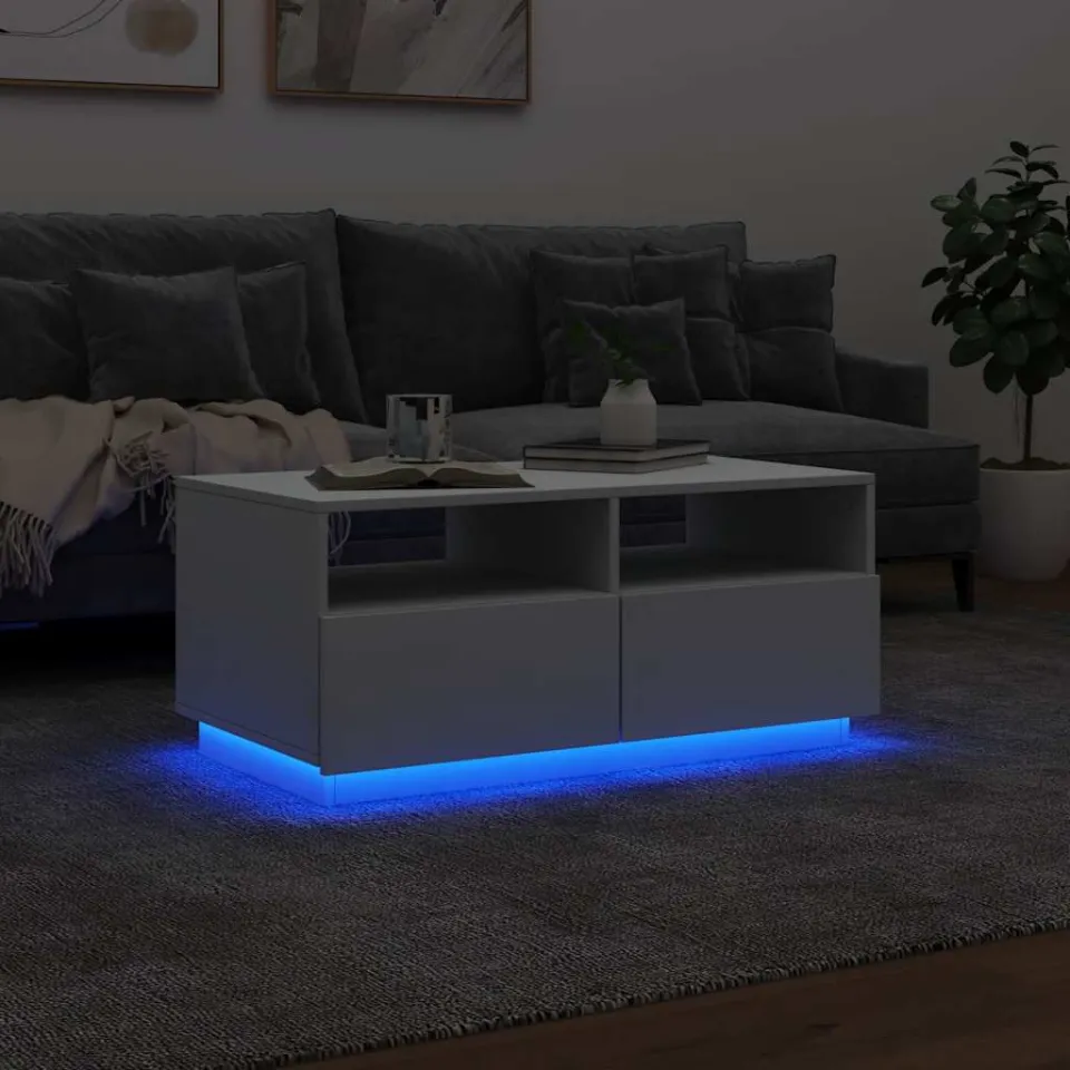 vidaXL Salontafel met LED-verlichting 90x49x40 cm wit, foto 4
