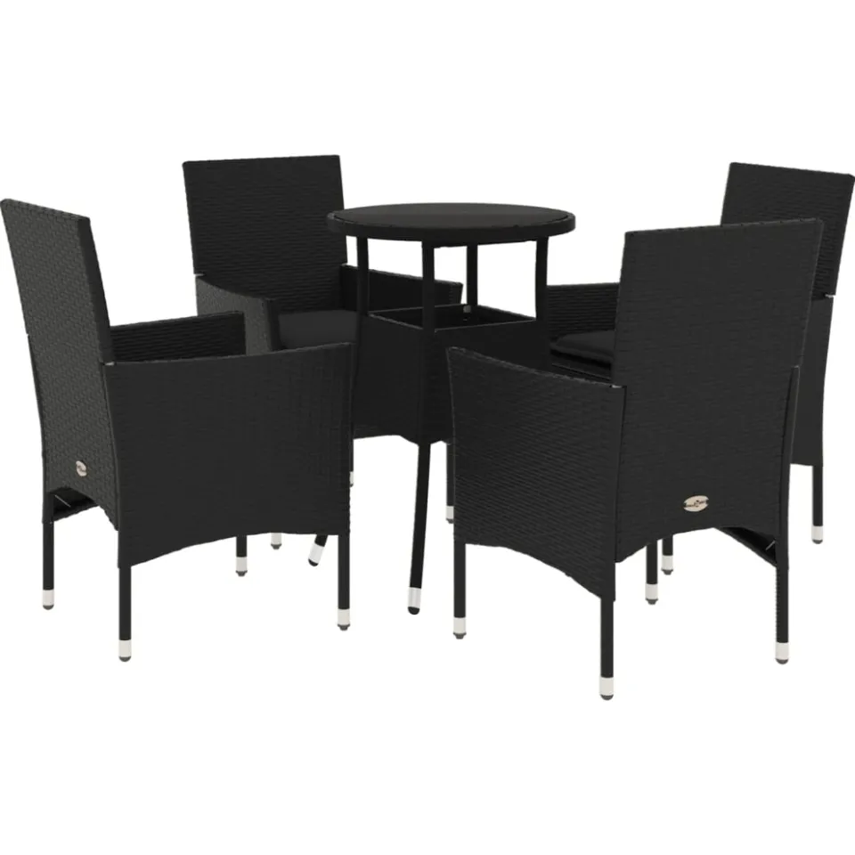 vidaXL 5-delige Tuinset met kussens poly rattan en glas zwart, foto 3
