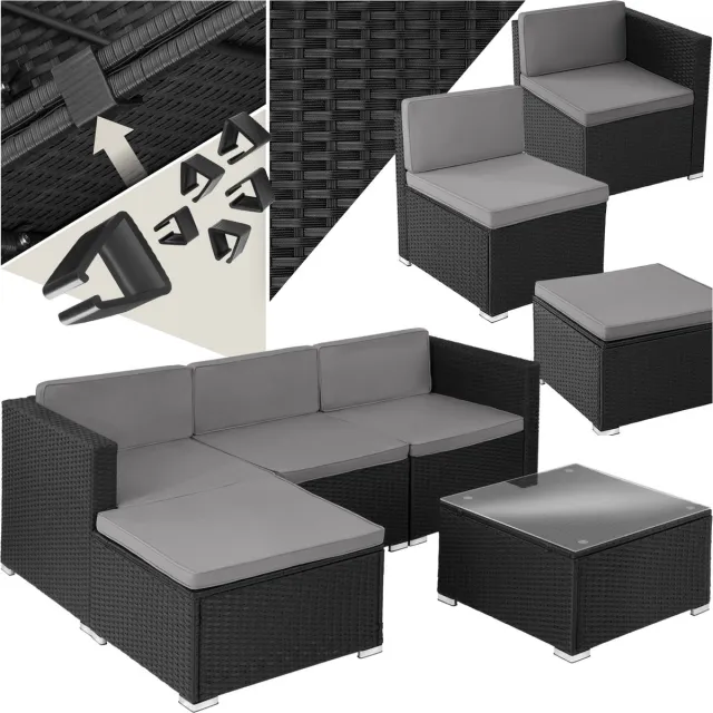 Tectake Wicker lounge - Tuinmeubelset voor buiten met bank, fauteuil, kruk en tafel - Variabel combineerbaar - Weerbestendig meubilair - Voor 3-4 personen - Balkonmeubilair - Tuinlounge - Terrasmeubilair - Zwart