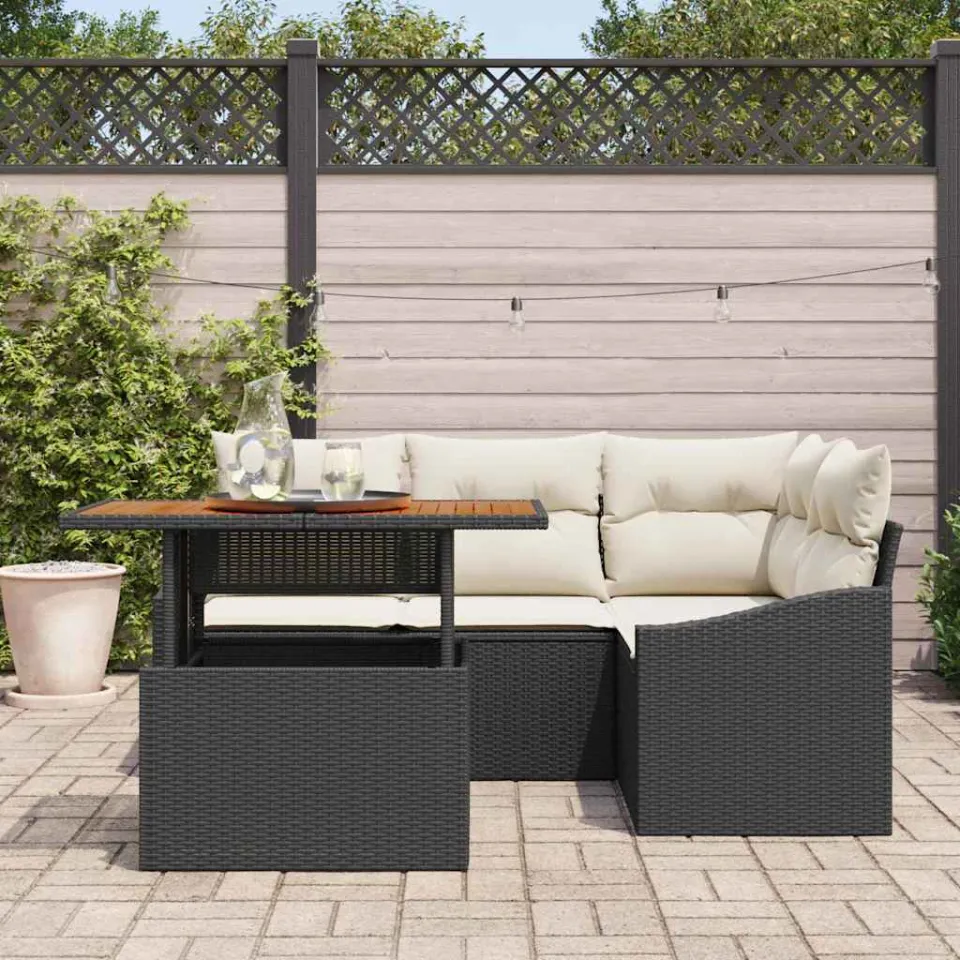 vidaXL Tuin Sofa Set 5 st Zwart Poly riet, foto 3