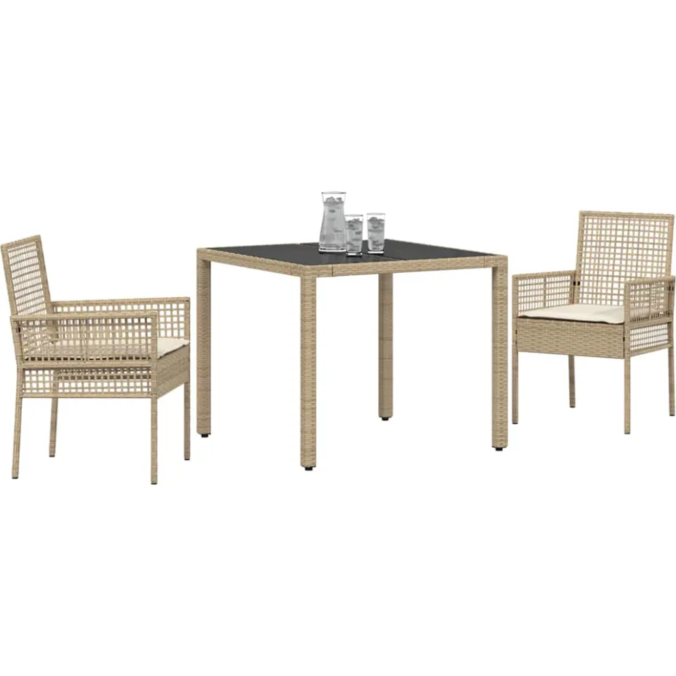 vidaXL Tuin eettafelset 3 st Beige poly rattan