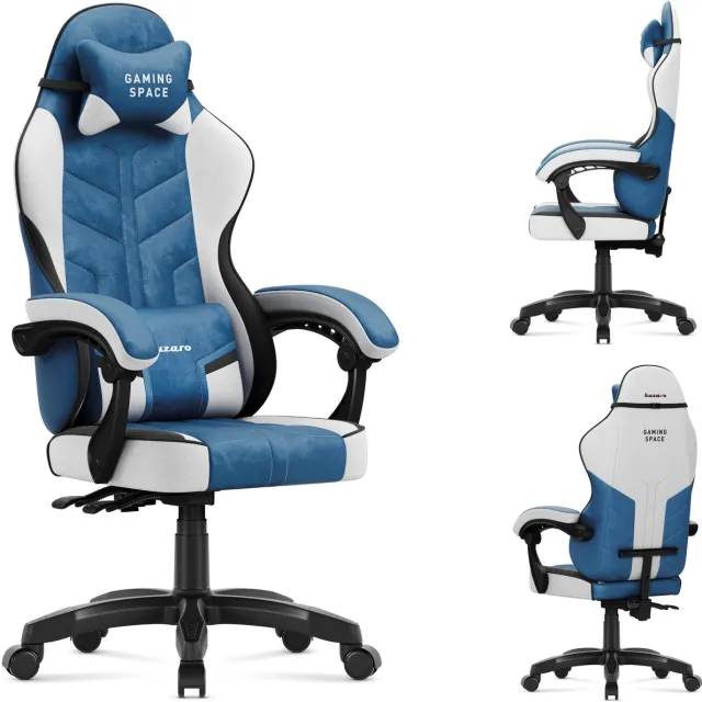 Huzaro Force 2.7 – luxe velours gamestoel met kantelfunctie en ergonomische ondersteuning Blauw, Wit