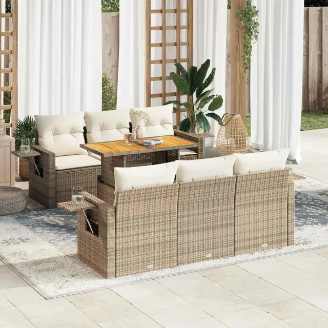 vidaXL 7-delige Loungeset met kussens poly rattan beige, foto 2