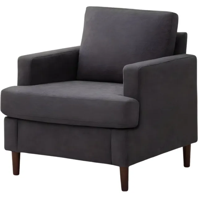 Happiq Fauteuil - Lounge stoel - Gestoffeerde Accentstoel met Houten Poten - Donkergrijs Dark Grey