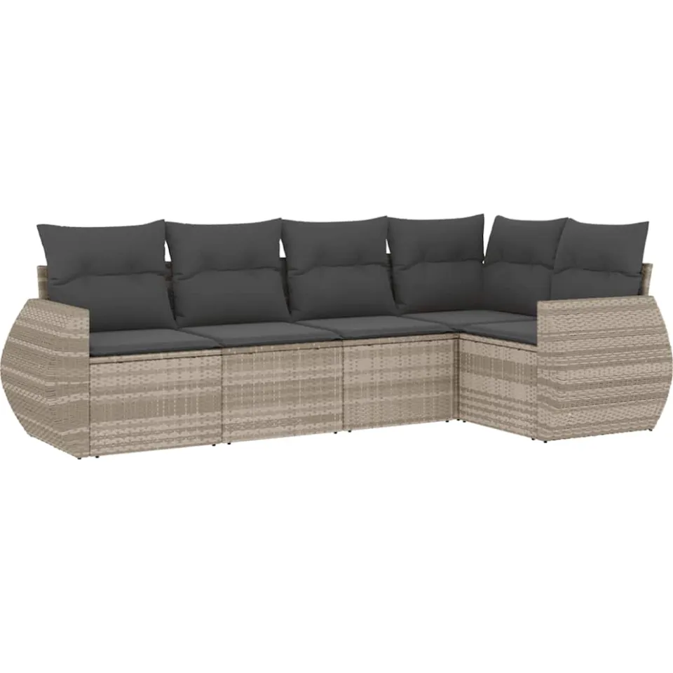 vidaXL 5-delige Loungeset met kussens poly rattan lichtgrijs grijs
