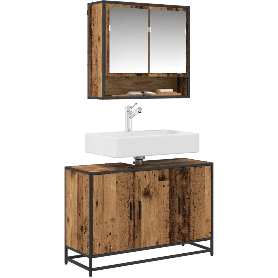vidaXL Badkamerkast Oud Hout 90 x 33 x 60 cm Bewerkt hout Bruin